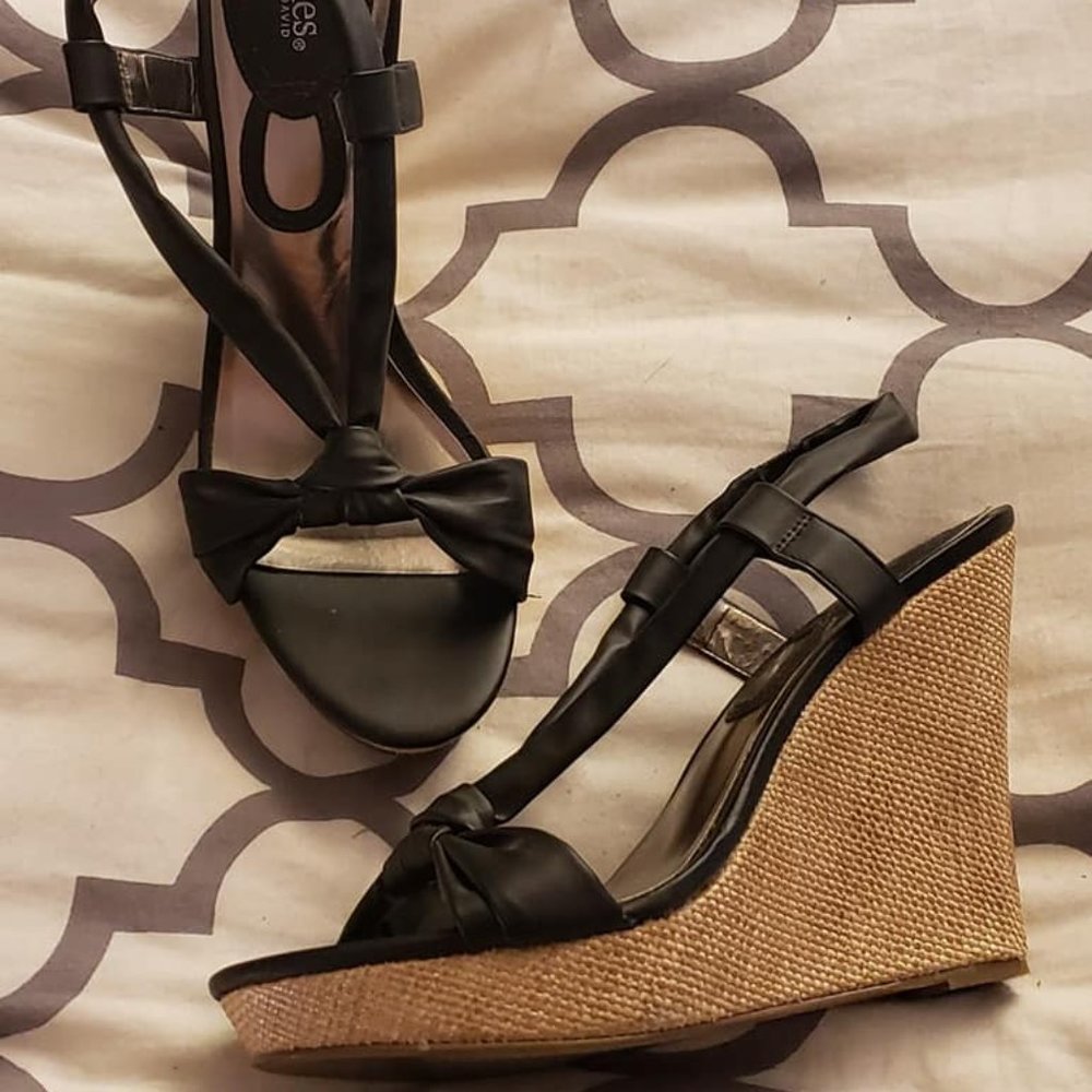 Charles by Charles David Wedge Sandals, Black/Tan